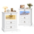 thumbnail image 1 of Hiphuta RGB LED Nightstands Set of 2, 3-Drawer End Tables with Charging Station, Sofa Tables Beside Tables for Bedroom Living Room, White, 1 of 7