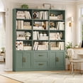 thumbnail image 1 of Hiphuta 71" Tall Triple Row 4-Tier Bookcase with 12 Open Cubes, 59" Wide Extra Large Display Bookshelf with 4 Doors and 2 Drawers, for Office Living Room, Green, 1 of 9