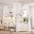 thumbnail image 1 of Hiphuta Twin Size Upholstered Canopy Bed with Charging Station & Storage Drawer, LED Beds with 4 Removable Posts, Twin Bed Frame, Beige, 1 of 8