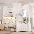 thumbnail image 1 of Hiphuta Twin Size Upholstered Canopy Bed with Charging Station & Storage Drawer, LED Beds with 4 Removable Posts, Twin Bed Frame, Beige, 1 of 8
