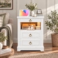 thumbnail image 1 of Hiphuta Wide Farmhouse Nightstand with 3 Drawers & Charging Station, Wood End Table for Living Room, LED Bedside Table for Adult Bedroom, White, 1 of 8