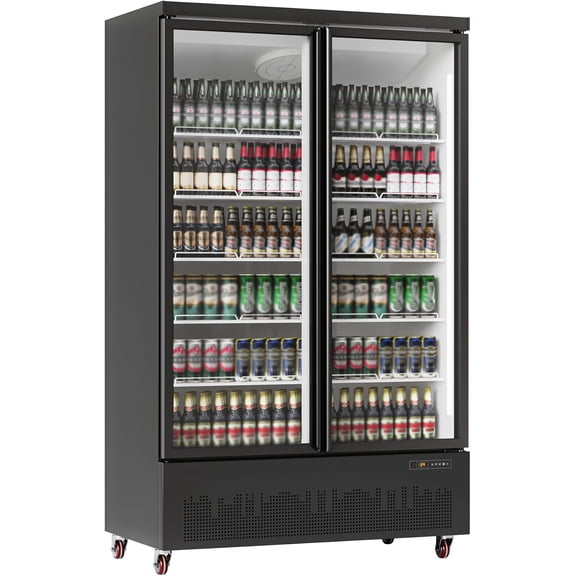 Hipicute 35.3 Cu.Ft Commercial Merchandiser Refrigerator, Large Glass Door Display Fridge with 5 Adjustable Shelves, High Capacity Cooler for Restaurant, Store, Bar, Supermarket, Beverage Display