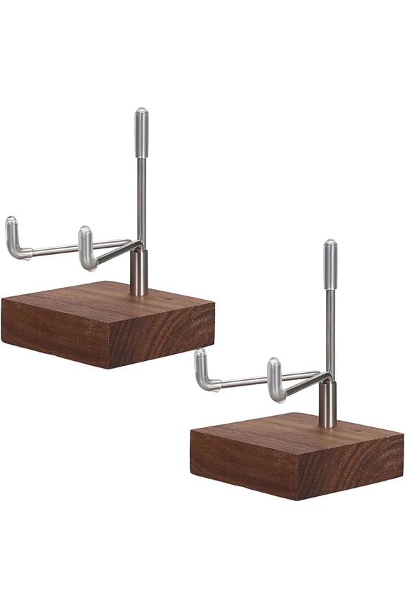 2 Pack Crystal Display Stand with Wood Base, Adjustable Metal Arms Display Stand Easel for Displaying Geodes Rock Mineral Agate Coral Seashell,Small,2 x 2 x 2.9 Inches