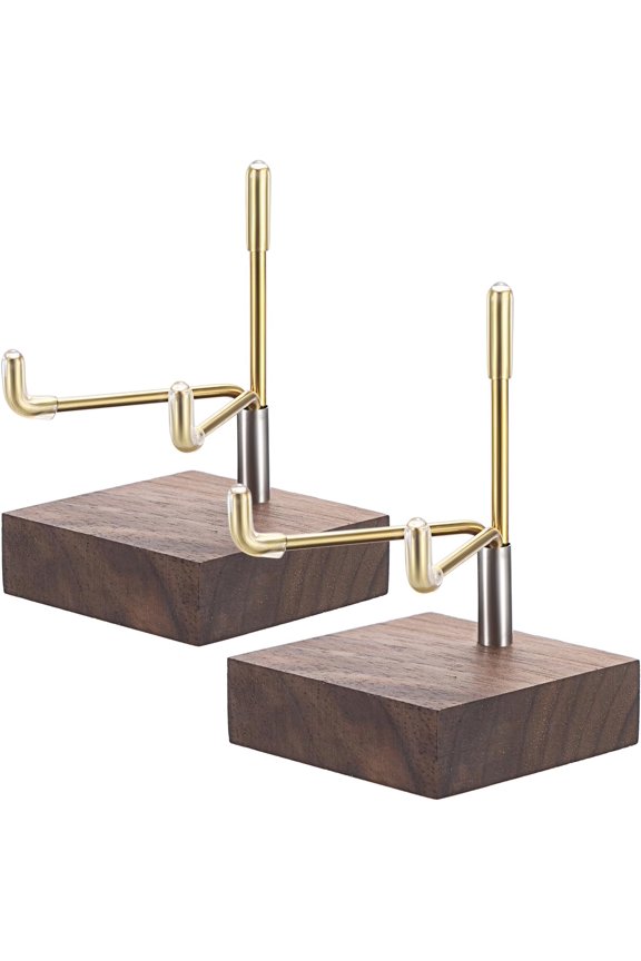 Hipiwe 2Pcs Small Display Stand Adjustable Metal Arms and Wooden Base - Decorative Plates Display Stand Easel Holder for Crystal Fossil Slice Coral Geodes Rock Mineral Agate, 2"x2"x3.2"