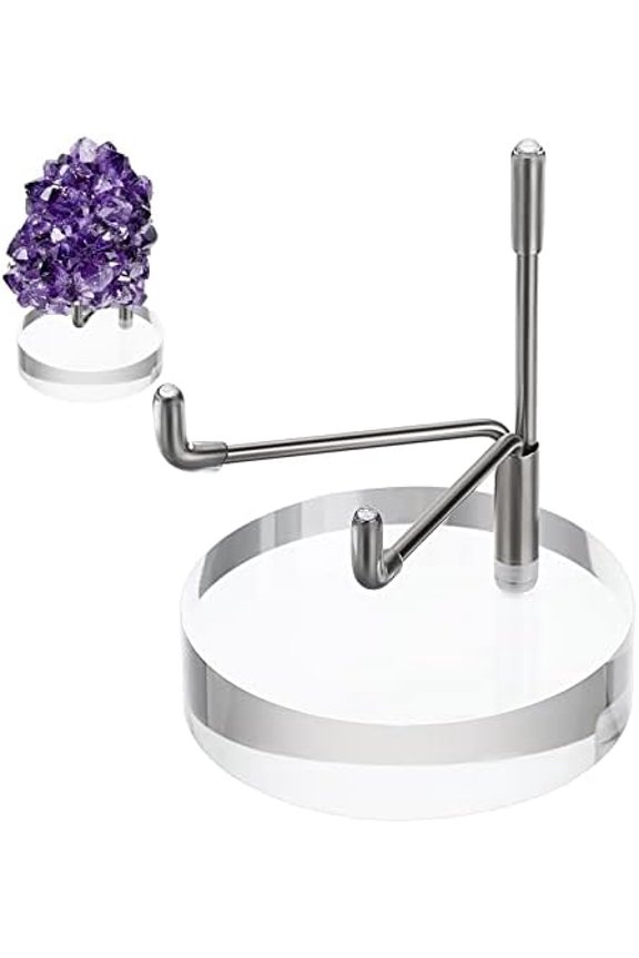 Hipiwe Adjustable Metal Arms Display Stand Easel with Acrylic Base Small Display Easel Holder for Fossil Coral Geodes Rock Mineral Agate Crystals Seashell and Small Collectibles, 2.4*2.4*3.1 inch