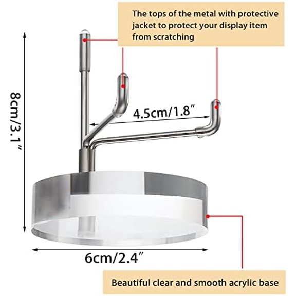 Hipiwe Adjustable Metal Arms Display Stand Easel with Acrylic Base Small Display Easel Holder for Fossil Coral Geodes Rock Mineral Agate Crystals Seashell and Small Collectibles, 2.4*2.4*3.1 inch