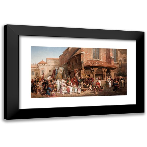 Hipolit Lipiński 18x12 Black Modern Framed Museum Art Print Titled - The Corpus Christi Procession (1881)