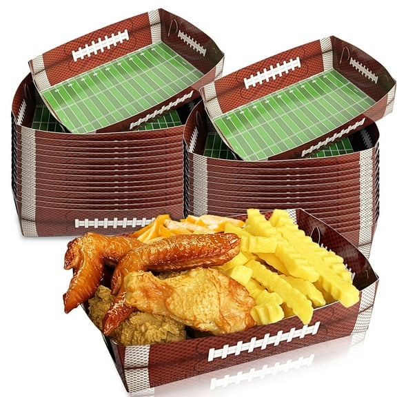 Hipoxa 36 PCS Football Paper Food Trays Disposable, Sports Game Snack Nacho Taco Hot Dog Serving Food Boats Trays for Football Tailgate Birthday Party Supplies Decorations Y114