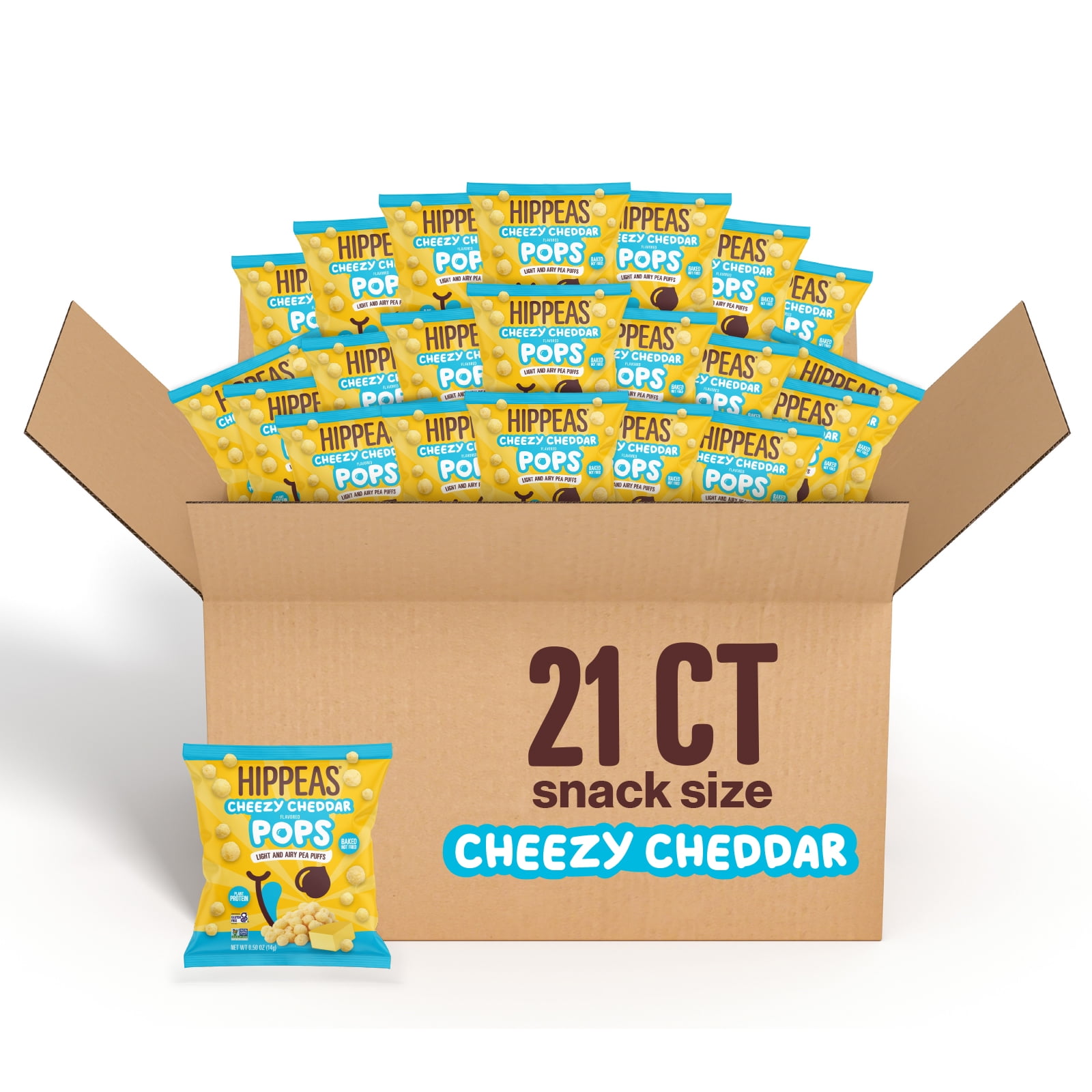 Hippeas Cheezy Cheddar Puffs, 21 Count 0.5 oz, Vegan Snack