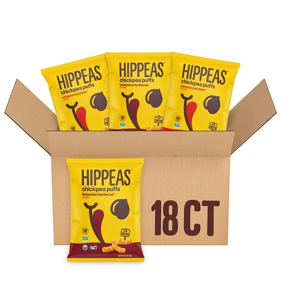 Hippeas Chickpea Puffs, Bold & Spicy Variety Pack: Barbecue, Sriracha, 0.8 Ounce (Pack of 18), 3g Protein, 2g Fiber, Vegan, Gluten-Free, Crunchy, Plant Protein Snacks