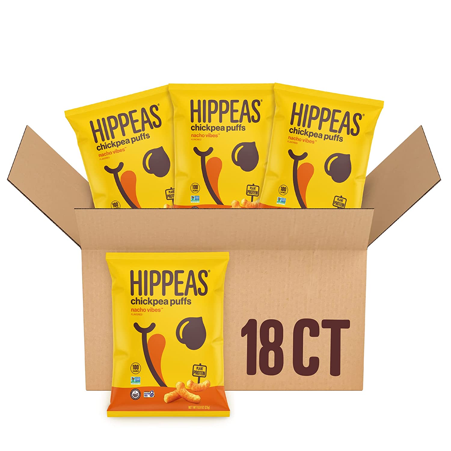 Hippeas Chickpea Puffs Vegan Nacho Vibes 0 8 Ounce Pack Of 18 3g 