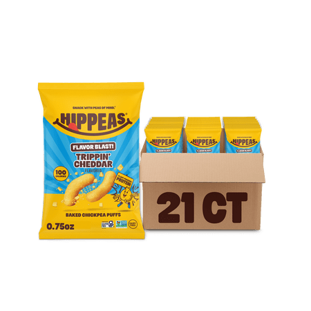 HIPPEAS Chickpea Puffs, Flavor Blast Trippin' Cheddar, Dairy Free, 3g Protein, 0.75 oz, 21 Pack