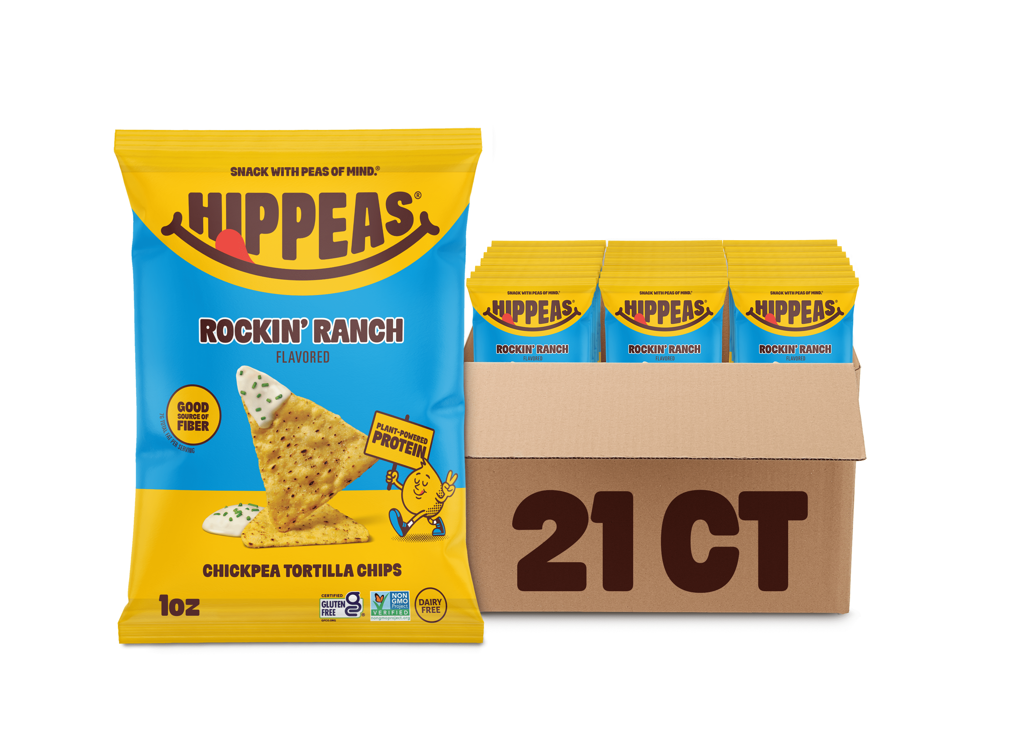 HIPPEAS Chickpea Tortilla Chips, Rockin' Ranch, Gluten Free, 3g Protein, 1 oz, 21 Pack
