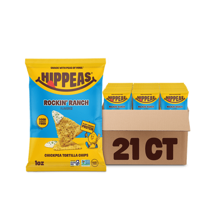 HIPPEAS Chickpea Tortilla Chips, Rockin' Ranch, Gluten Free, 3g Protein, 1 oz, 21 Pack