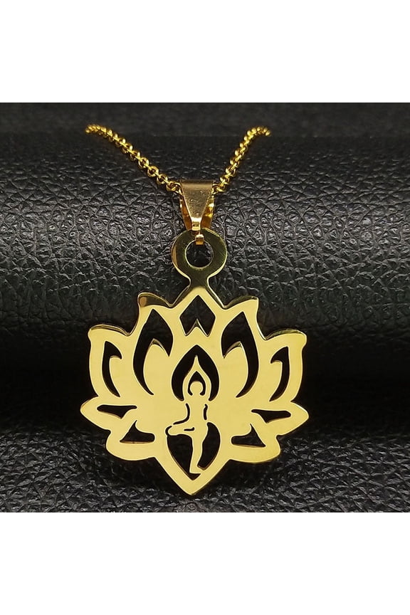 Hippie 14K Yellow Gold Yoga Lotus Necklace Women/Men Spiritual Chakra Symbol Flower of Life Necklaces Jewelry