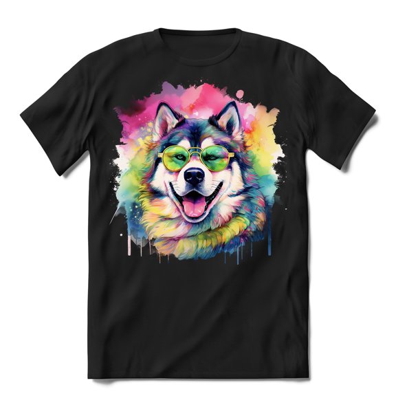 Hippie Alaskan Malamute Portrait oil painting Watercolor Tie-dye Vintage Shirt T-shirt Unisex Merch Alaska Mal Dog Lovers Gifts - 00015