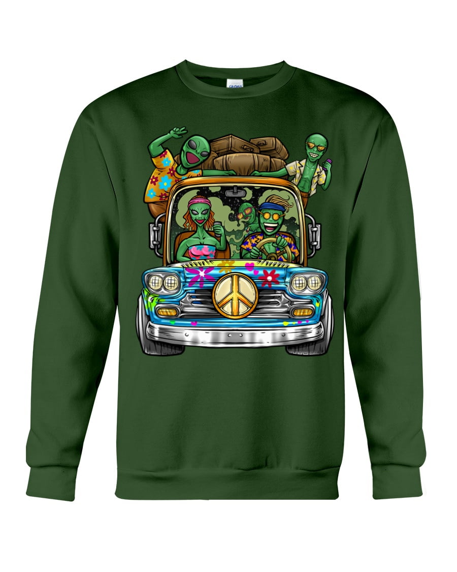 Hippie Alien Friends Road Trip UFO I Want To Believe Travel Long Sleeve