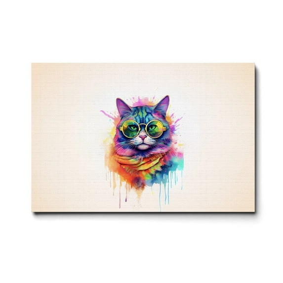 Hippie American Shorthair Portrait oil painting Watercolor Tie-dye Vintage Horizontal Matte Canvas Poster Cat Lover Kitten Owner Gifts Wall Art Home Decor - 00015