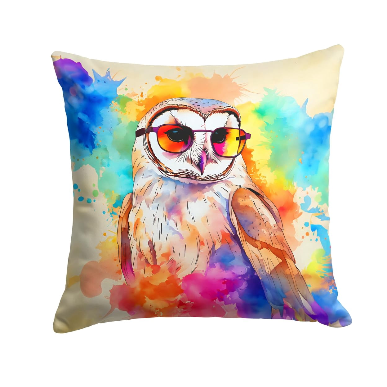 Hippie Animal Barn Owl Throw Pillow 14 in x 14 in