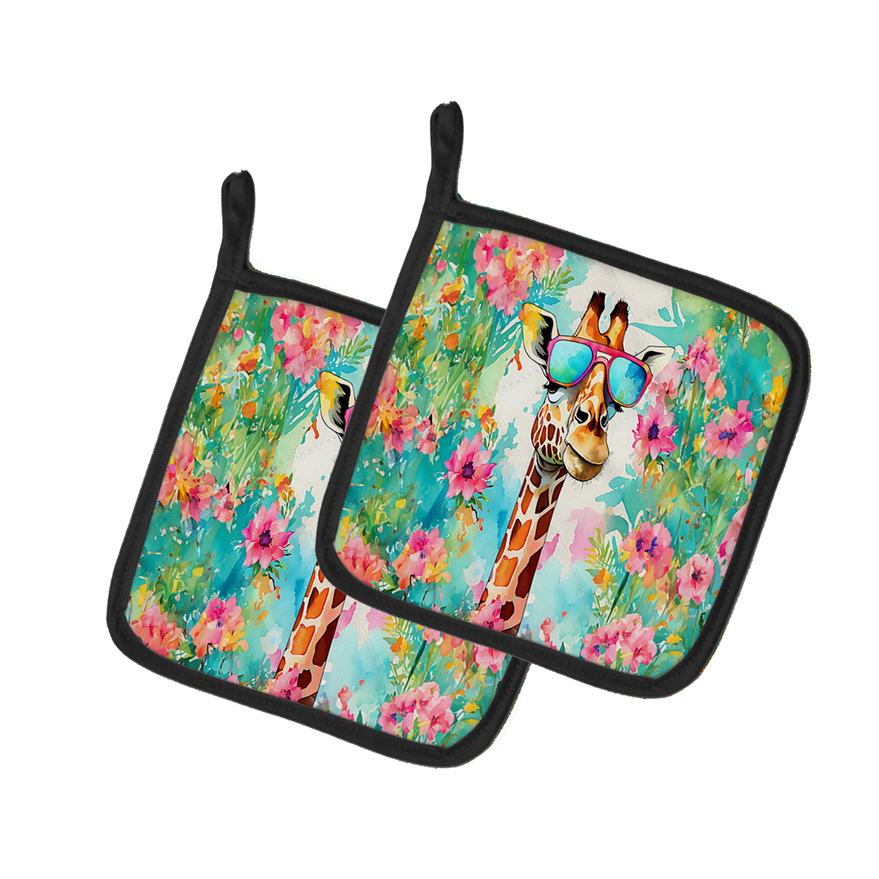 Hippie Animal Giraffe Pair of Pot Holders 7.5 in x 7.5 in