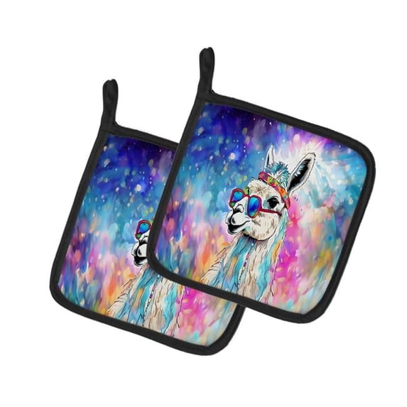 Hippie Animal Llama Pair of Pot Holders 7.5 in x 7.5 in