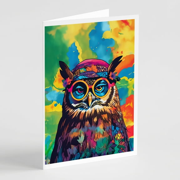 Hippie Animal Owl Greeting Cards Pack of 8 7 in x 5 in