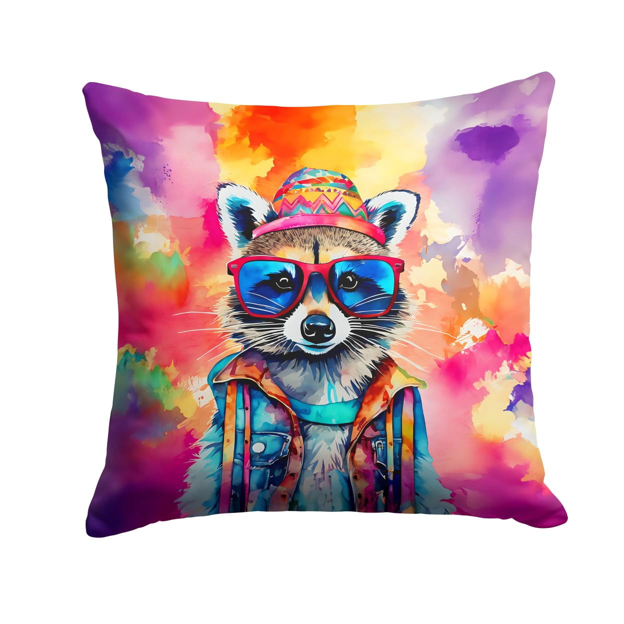 Hippie Animal Raccoon Throw Pillow 14 in x 14 in