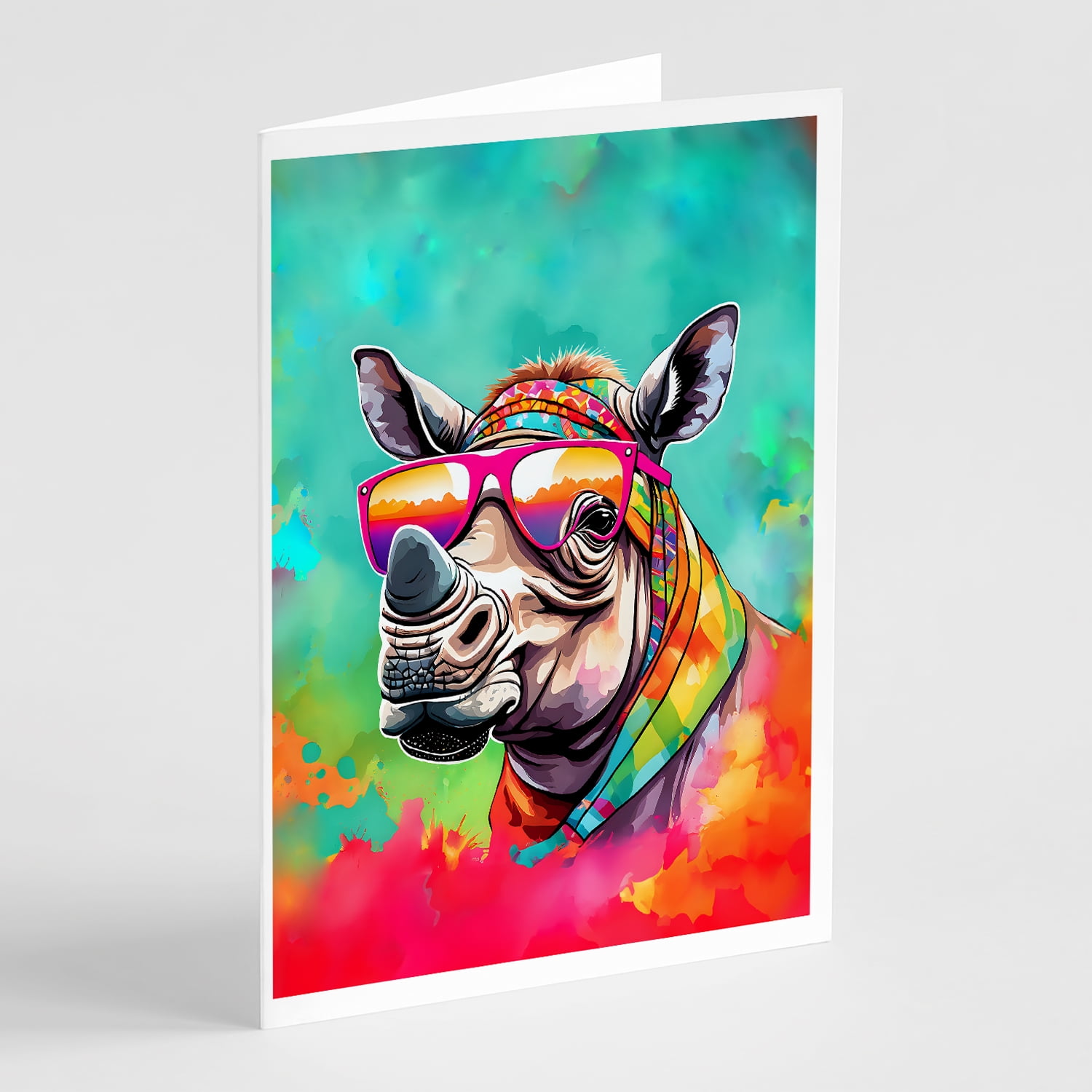Hippie Animal Rhinoceros Greeting Cards Pack of 8 7 in x 5 in