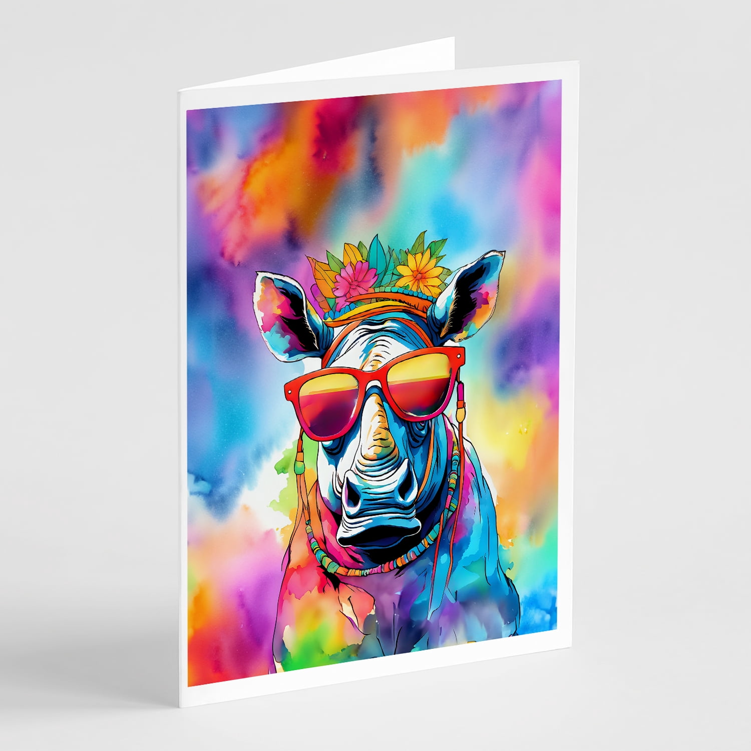Hippie Animal Rhinoceros Greeting Cards Pack of 8 7 in x 5 in