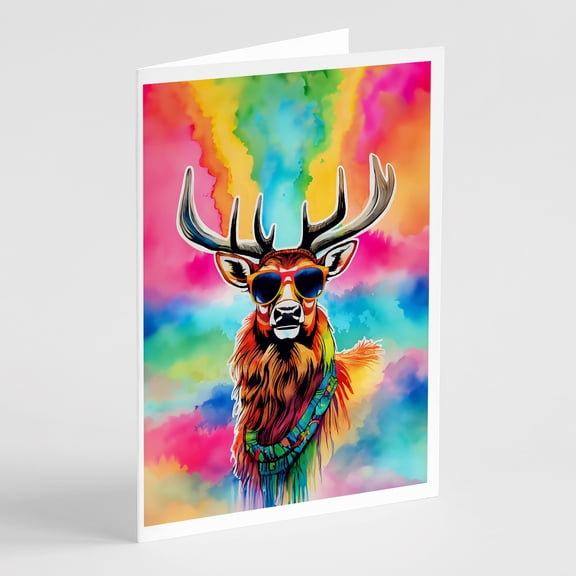 Hippie Animal Stag Deer Greeting Cards Pack of 8 7 in x 5 in