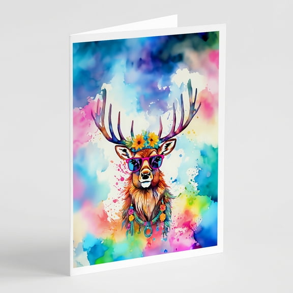 Hippie Animal Stag Deer Greeting Cards Pack of 8 7 in x 5 in