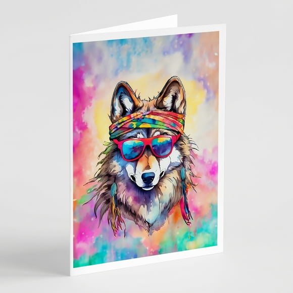 Hippie Animal Wolf Greeting Cards Pack of 8 7 in x 5 in