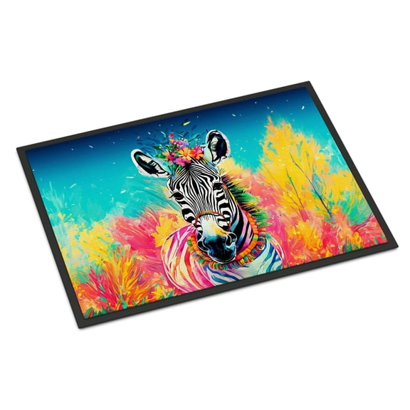 Caroline's Treasures DAC4052MAT Hippie Animal Zebra Doormat Front Door Mat Indoor Outdoor Rugs for Entryway, Non Slip Washable Low Pile, 18H X 27W