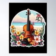 thumbnail image 1 of Hippie Artsy Violin On A Hawaiian Beach With Orchid Flowers Poster Wall Art, Modern Wall Decor, 8x12 UNFRAMED, 1 of 3