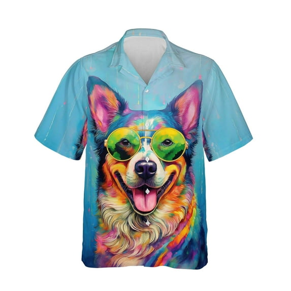 Hippie Australian Cattle Dog Portrait oil painting Watercolor Tie-dye Vintage Hawaiian Shirt Breathable Summer Unisex Merch Heeler Lover Gifts - 00015