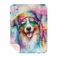 thumbnail image 1 of Hippie Australian Shepherd Portrait Watercolor Tie-Dye Vintage Styles Cozy Sherpa Blanket Aussie Dog Lover Gifts Warm Soft Throw Blanket - 00014, 1 of 5