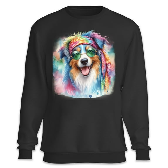 Hippie Australian Shepherd Portrait Watercolor Tie-Dye Vintage Styles Sweatshirt Unisex Merch Aussie Dog Lover Gifts - 00014