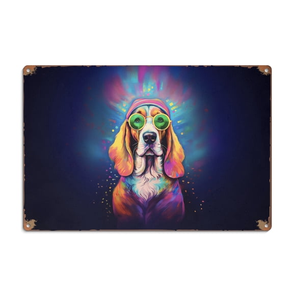 Hippie Basset Hound Portrait oil painting Watercolor Tie-dye Vintage Horizontal Metal Aluminum Sign Bassets Dog Breed Lovers Gifts Idea Wall Art Home Decor - 00015