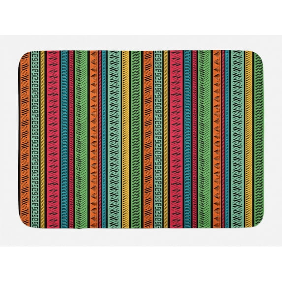 Hippie Bath Mat, Artistic Hand Drawn Vertical Borders Colorful Native Ethnic African Culture Inspired, Non-Slip Plush Mat Bathroom Kitchen Laundry Room Decor, 29.5 X 17.5 Inches, Multicolor, Ambesonne
