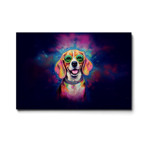 Hippie Beagle Portrait oil painting Watercolor Tie-dye Vintage Horizontal Matte Canvas Poster Beagles Dog Lover Gifts Idea Wall Art Home Decor - 00015