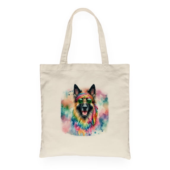 Hippie Belgian Malinois Portrait Watercolor Tie-Dye Vintage Styles Canvas Tote Bag Sheepdog Dog Lover Gifts Reusable Shopping Grocery Bag - 00014