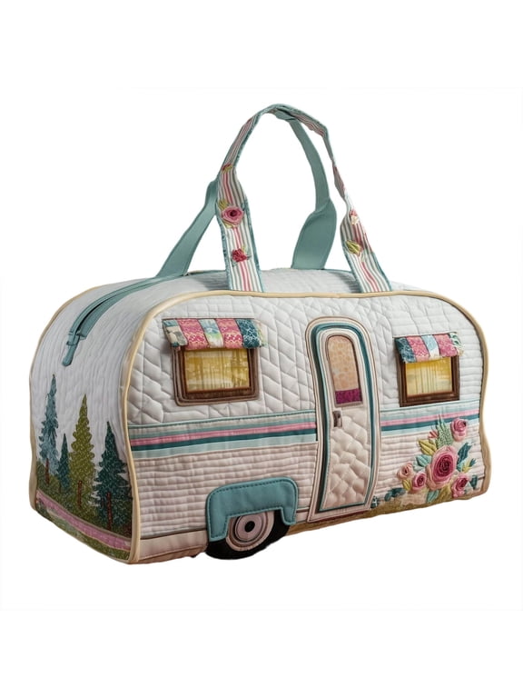 Hippie Boho Quilted Duffle , Vintage Floral Hippie Van Travel , Weekender Bags Gym Tote Luggage for Daily Travel
