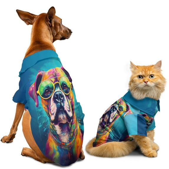 Hippie Boxer Portrait oil painting Watercolor Tie-dye Vintage Hawaiian Summer Shirt for Small Medium Large Dog Cat Boxers Dog Lover Gifts Idea - 00015