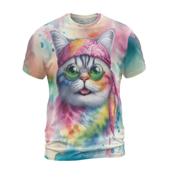 Hippie British Shorthair Portrait Watercolor Tie-Dye Vintage Styles All Over Print 3D Shirt Unisex Merch Cat Lover Kitten Owner Gifts - 00014