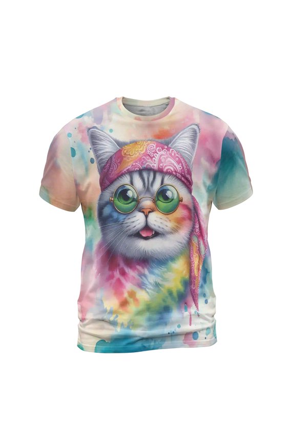 Hippie British Shorthair Portrait Watercolor Tie-Dye Vintage Styles All Over Print 3D Shirt Unisex Merch Cat Lover Kitten Owner Gifts - 00014