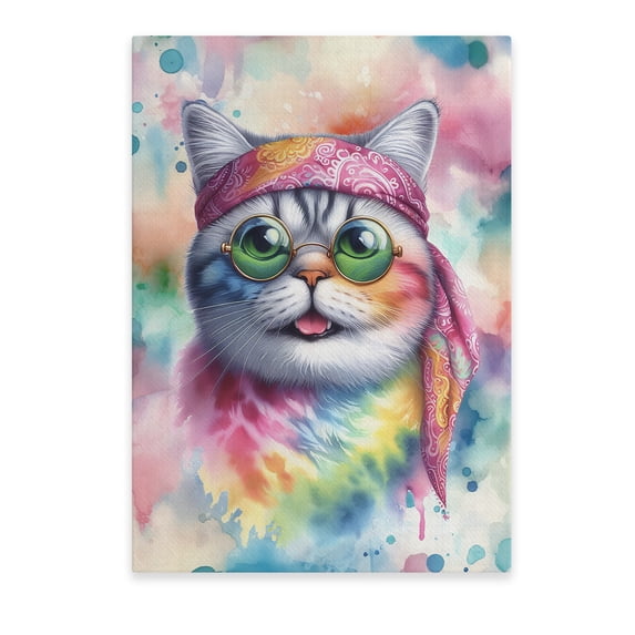 Hippie British Shorthair Portrait Watercolor Tie-Dye Vintage Styles Vertical Matte Canvas Poster Cat Lover Kitten Owner Gifts Wall Art Home Decor - 00014