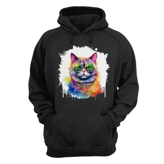 Hippie British Shorthair Portrait oil painting Watercolor Tie-dye Vintage Hoodie Unisex Merch Hoodies Cat Lover Kitten Owner Gifts - 00015