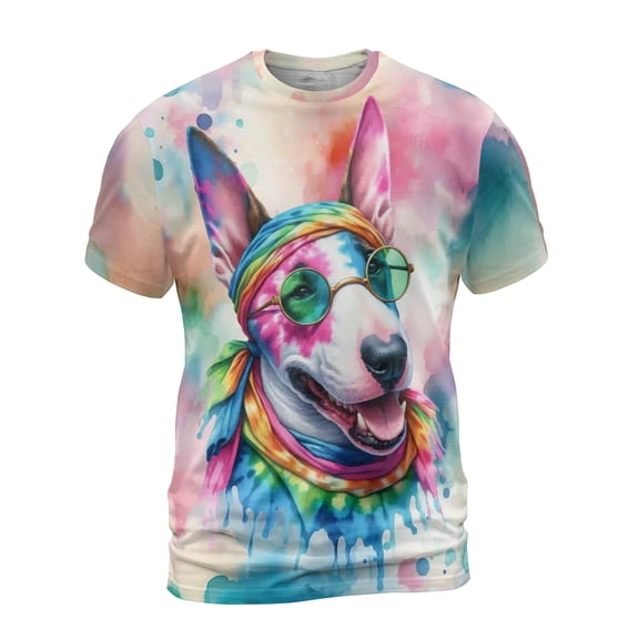 Hippie Bull Terrier Portrait Watercolor Tie-Dye Vintage Styles All Over Print 3D Shirt Unisex Merch Bully Dog Lovers Gifts Idea - 00014
