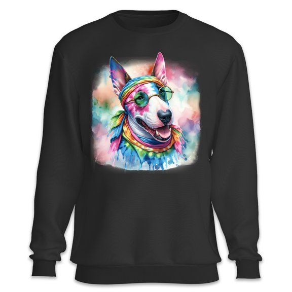Hippie Bull Terrier Portrait Watercolor Tie-Dye Vintage Styles Sweatshirt Unisex Merch Bully Dog Lovers Gifts Idea - 00014