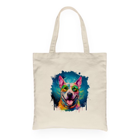 Hippie Bull Terrier Portrait oil painting Watercolor Tie-dye Vintage Canvas Tote Bag Bully Dog Lovers Gifts Idea Reusable Shopping Grocery Bag - 00015